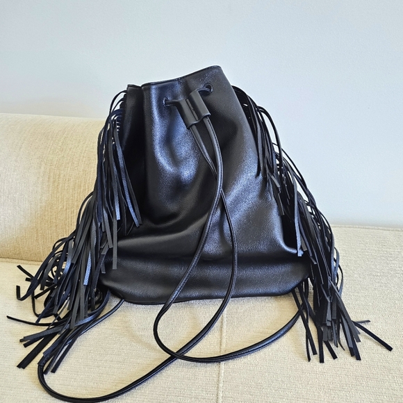 Victoria's Secret Black Vegan Leather Fringe Backpack Handbag Shoulder Bag NWT - Picture 7 of 15